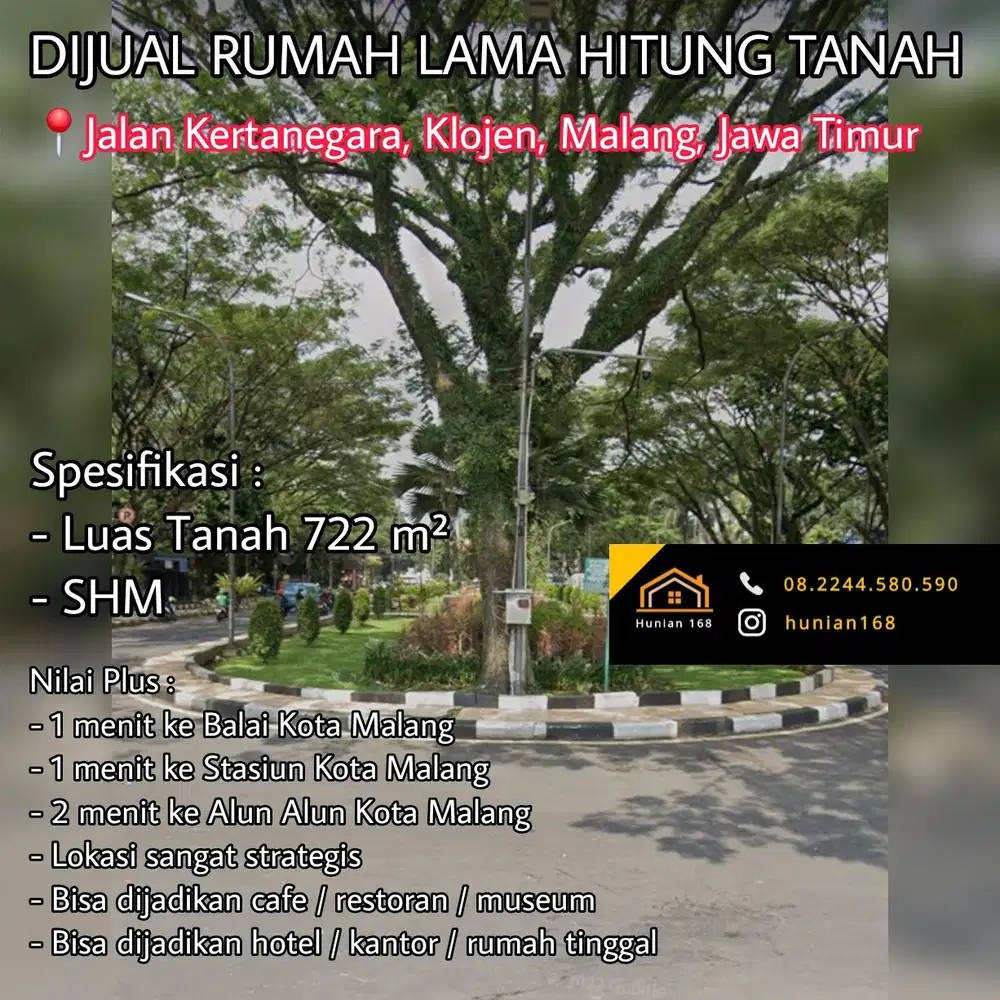 Rumah hitung tanah Jalan Raya Kertanegara Klojen Alun Alun Malang Kota