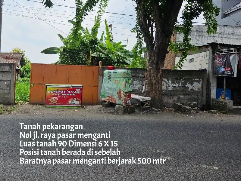 Tanah pekarangan nol jl raya pasar menganti