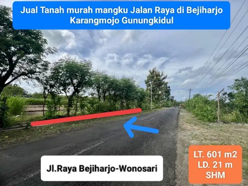 Jual tanah pinggir jalan raya pindul Bejiharjo Gunung Kidul Strategis