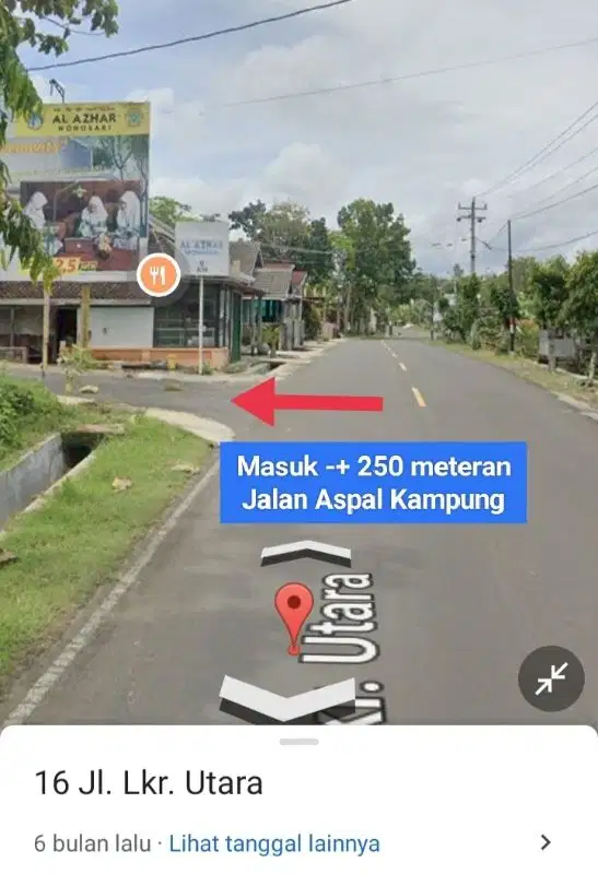 Tanah strategis murah di belakang al azhar selang wonosari gunungkidul