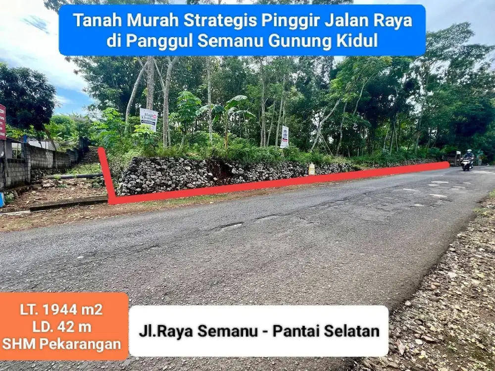Jual tanah pinggir jalan raya pantai selatan di Semanu Gunung Kidul