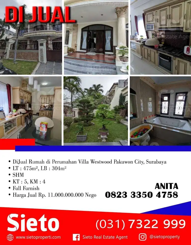 DiJual Rumah di Perumahan Villa Westwood Pakuwon City, Surabaya