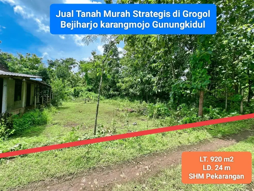 Jual Tanah pekarangan dekat kota Wonosari Gunung Kidul murah strategis hanya 125 jt 920 m2