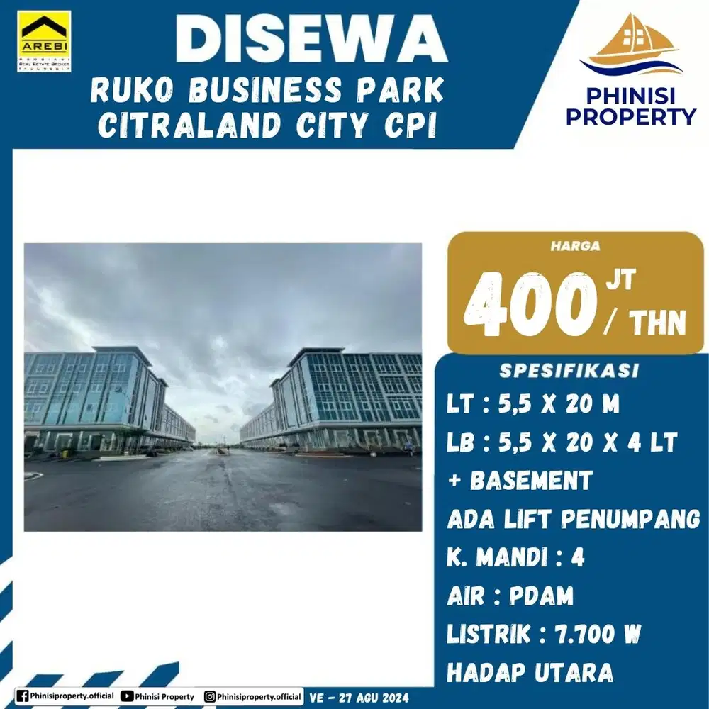 DISEWAKAN RUKO BUSINESS PARK POSISI DEPAN DI CITRALAND LOSARI CPI
