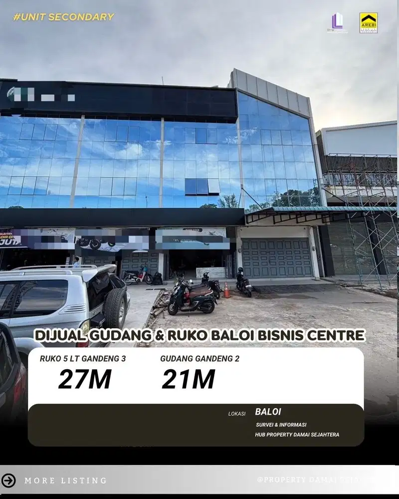 Dijual Gudang Gandeng 2 Dan Ruko Gandeng 3 baloi Bisnis Center