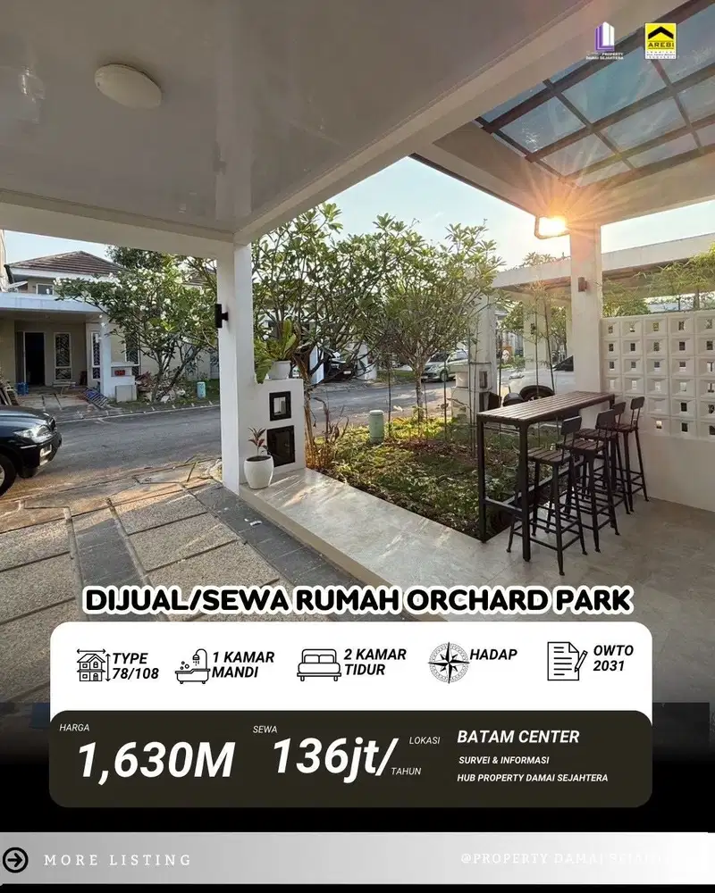 Dijual atau sewa Rumah Cantik nuansa villa orchard park batam center