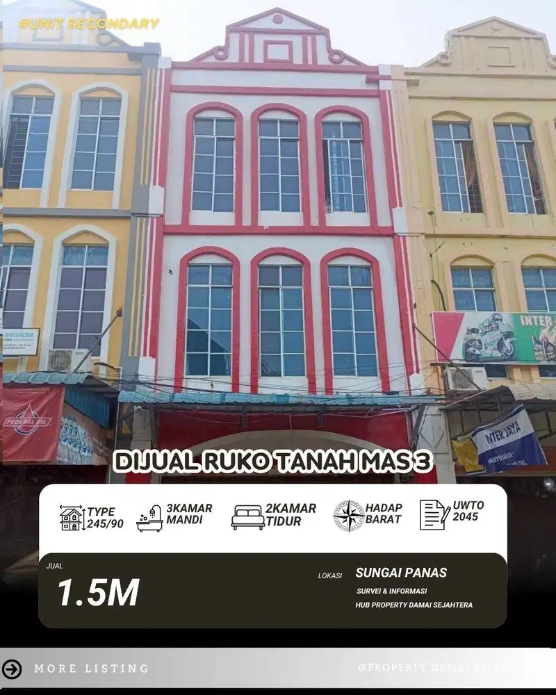Dijual Ruko Tanah Mas 3 Sungai Panas Kuda Putih