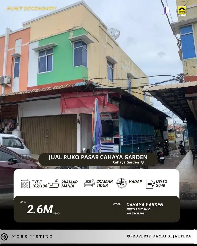 Dijual Ruko Hook Pasar Cahaya Garden