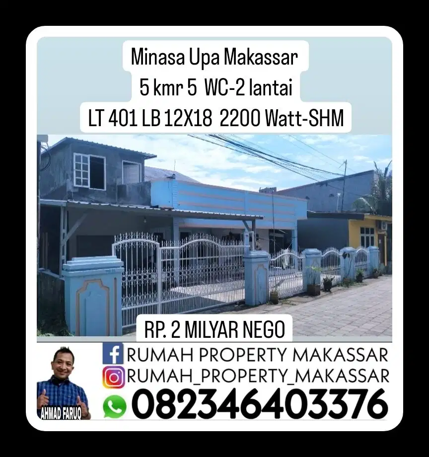 Rumah Minasa Upa Makassar 5 kmr WC 5  2 lantai LT 401 LB 12X18