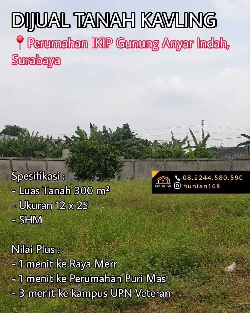 Tanah Kavling Rumah Perumahan IKIP Gunung Anyar Indah Tambak Surabaya