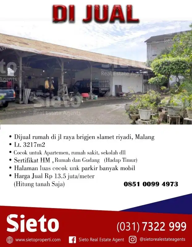 PROMO . DIJUAL RUMAH DI JL SLAMET RIYADI MALANG