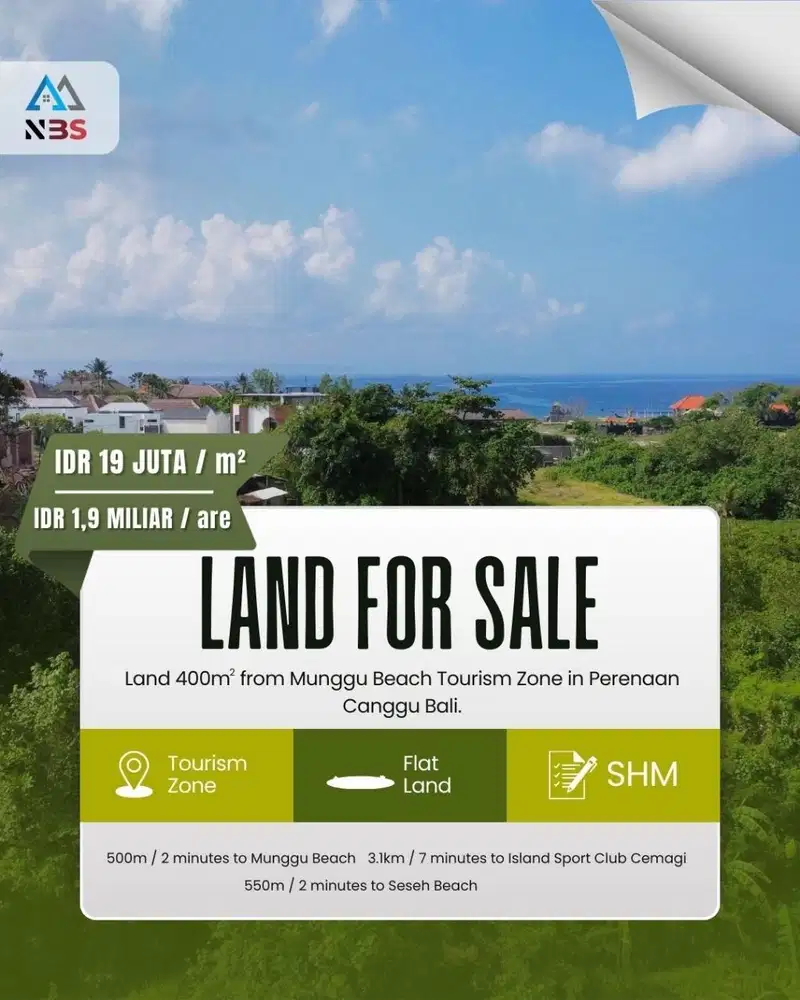 LAND 500M FROM MUNGGU BEACH TOURISM ZONE IN PERENAAN CANGGU BALI