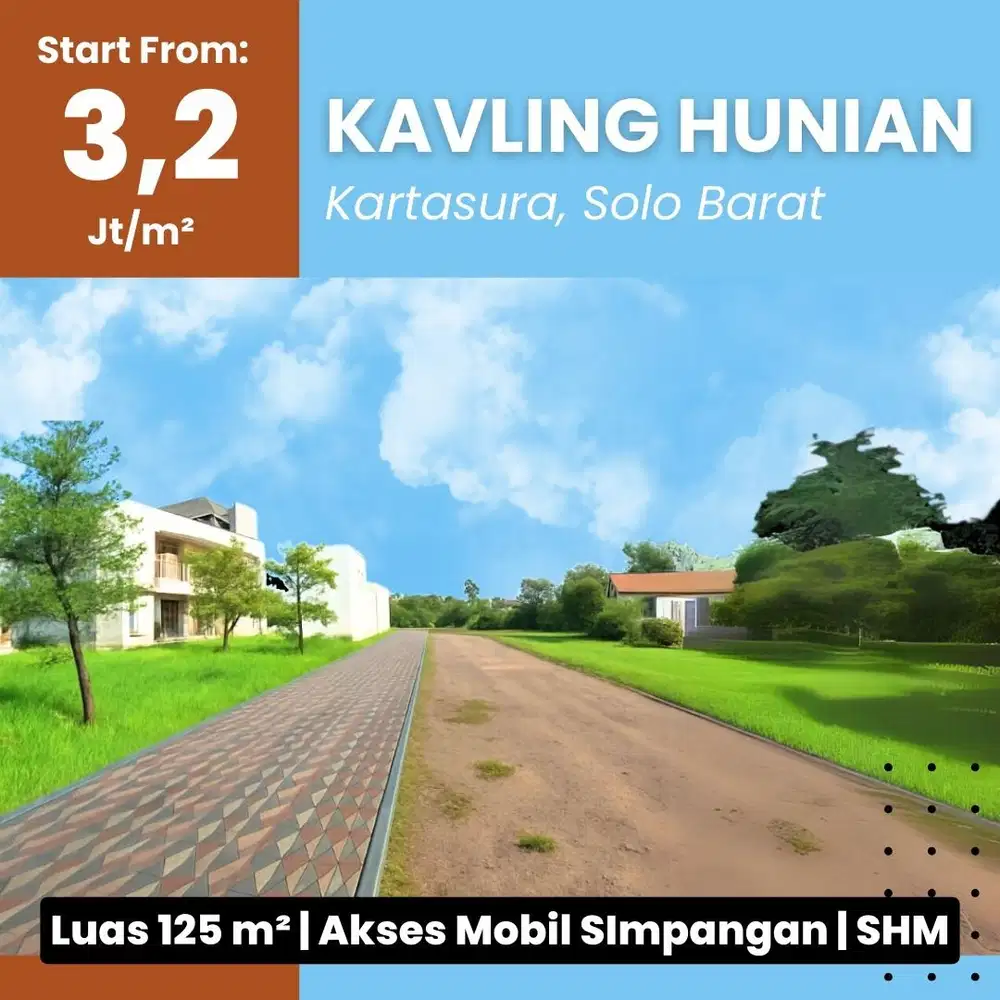 Area Kartasura: Tanah Strategis 2 menit RS Karima Utama, Luas 125, SHM