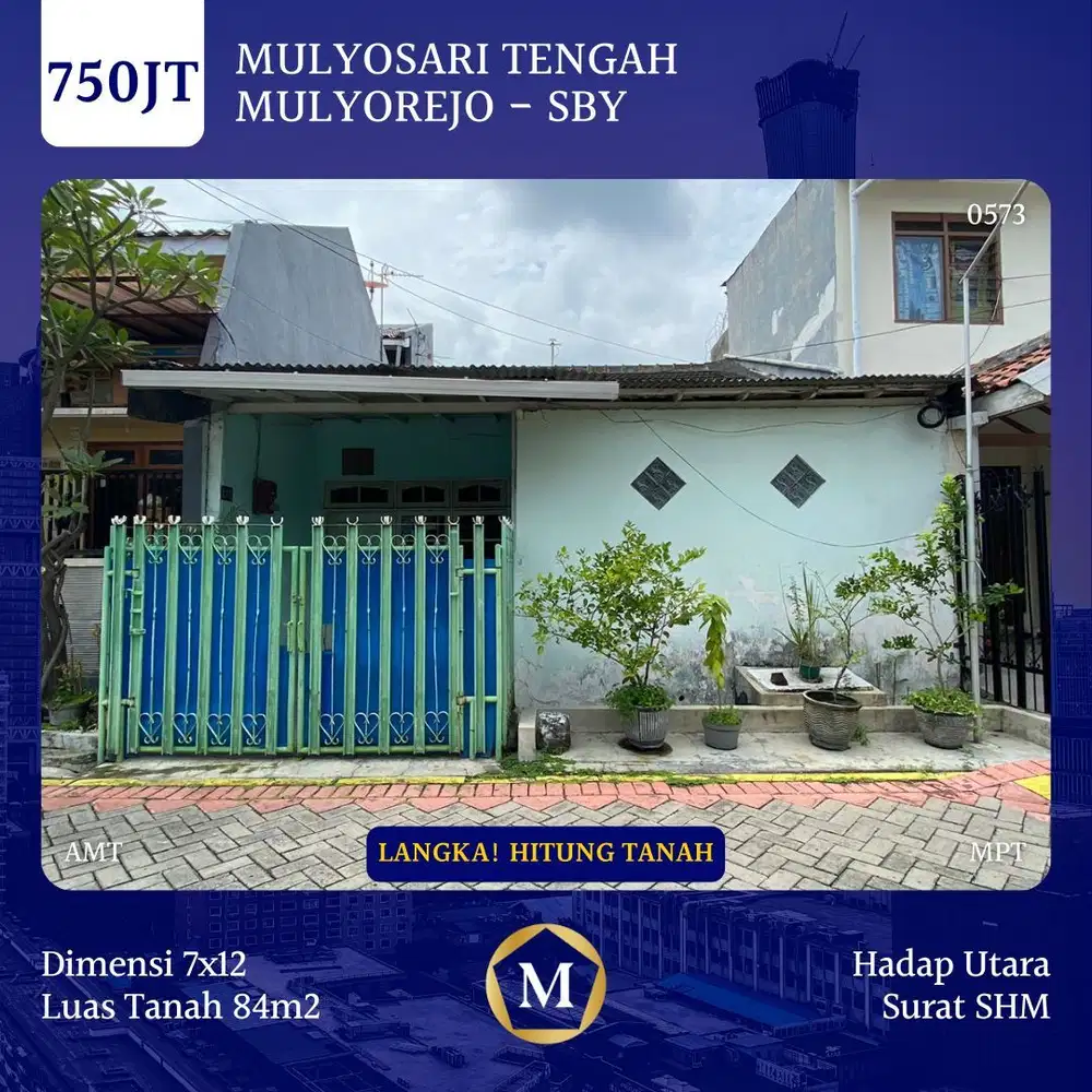 Rumah Mulyosari Tengah Surabaya Timur Langka Murah Hitung Tanah dkt UNAIR