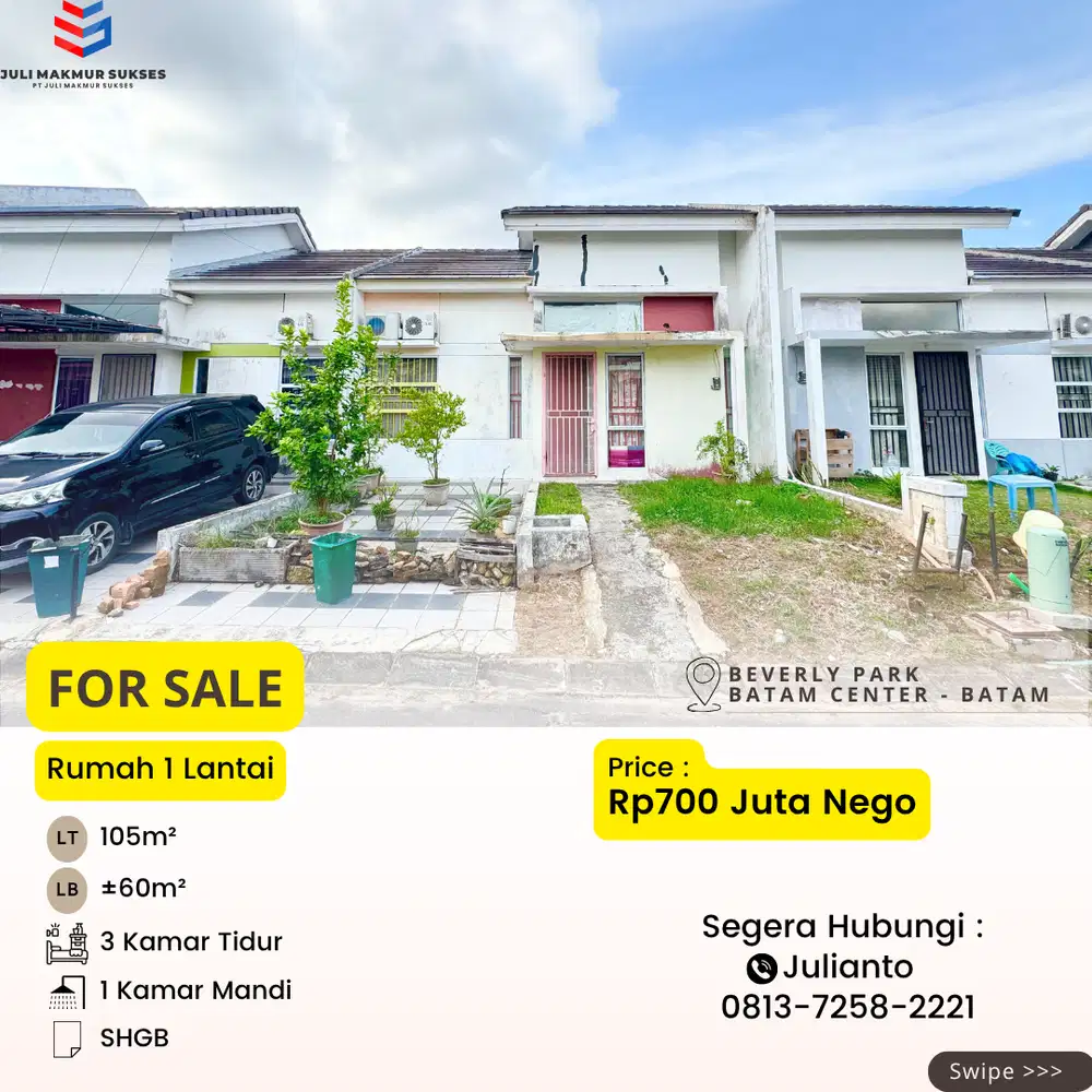 Dijual CEPAT Rumah 1 Lantai di Beverly Park Batam Center
