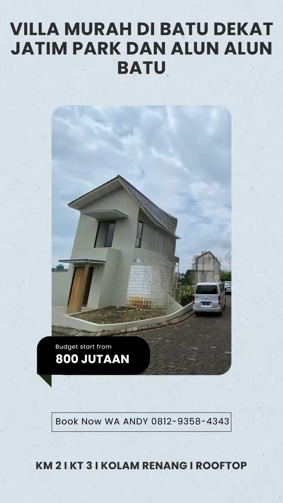Villa di Batu Murah Harga 800 Jutaan 5 Menit Jatim Park