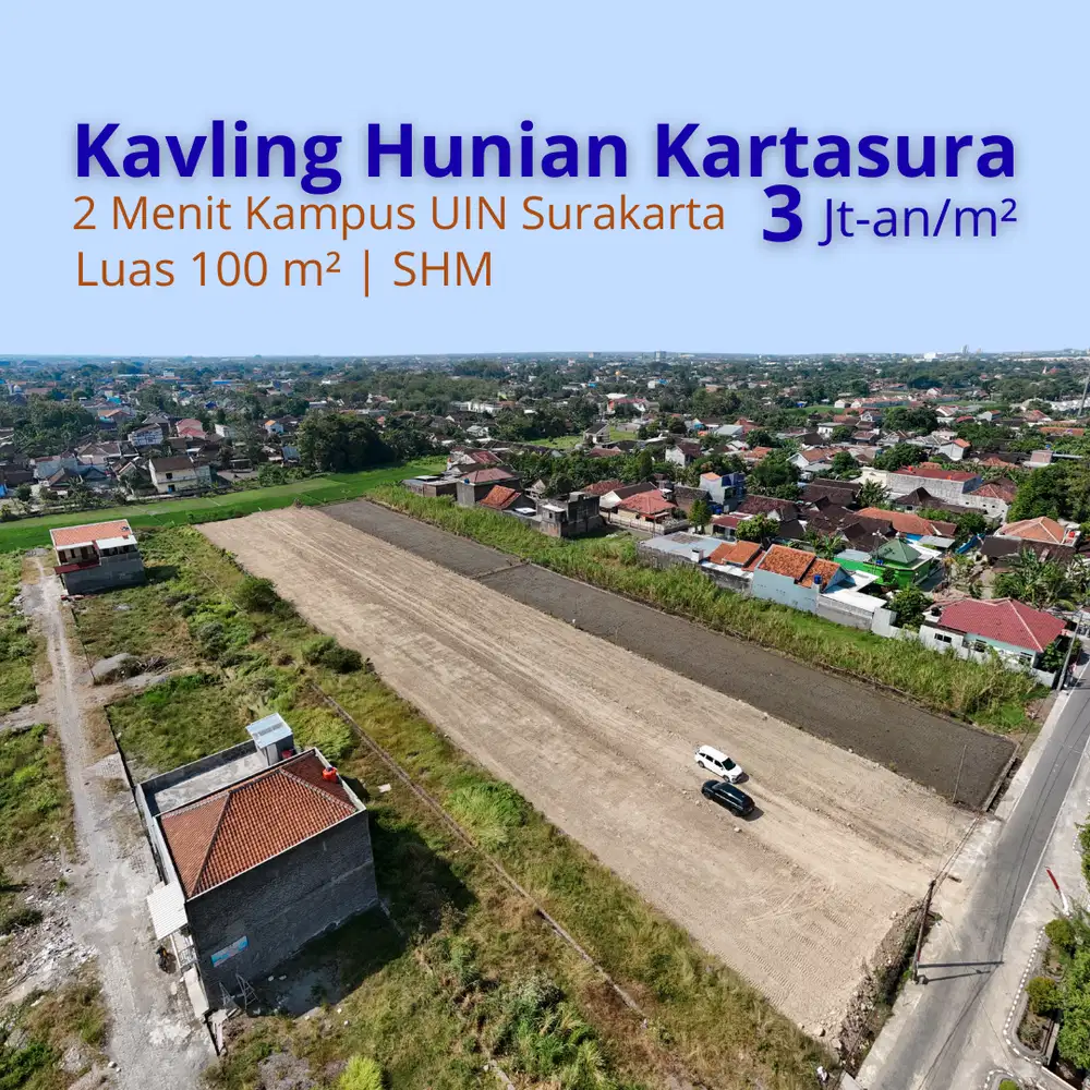 Jual Kavling SHM di Kartasura Dekat Kampus UIN Solo, Harga 3 Jt-an/m²