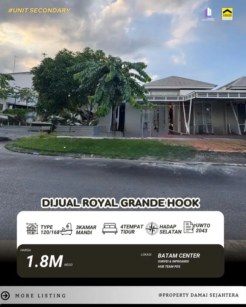 Dijual Rumah Hook 1 Lantai Royal Grande Batam Center