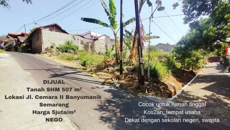 TANAH BANYUMANIK COCOK UTK KOST ATAU USAHA, CEMARA, BANYUMANIK, SEMARANG, DEKAT COMBO & SMA 9