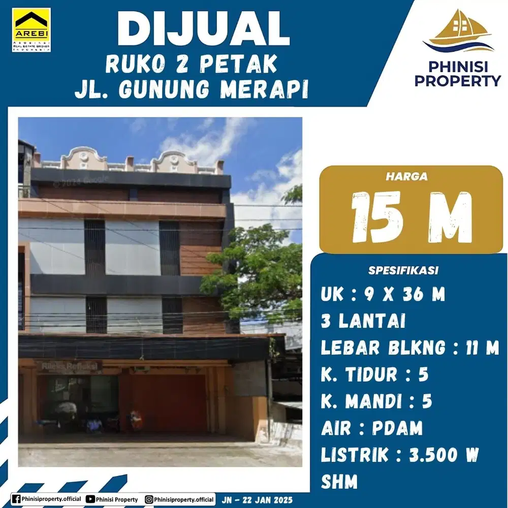 DIJUAL Ruko 2 Petak di Jalan Gunung Merapi