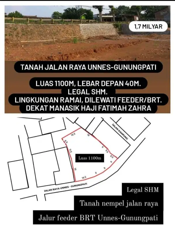 Tanah Datar Bagus Pinggir Jalan Istimewa