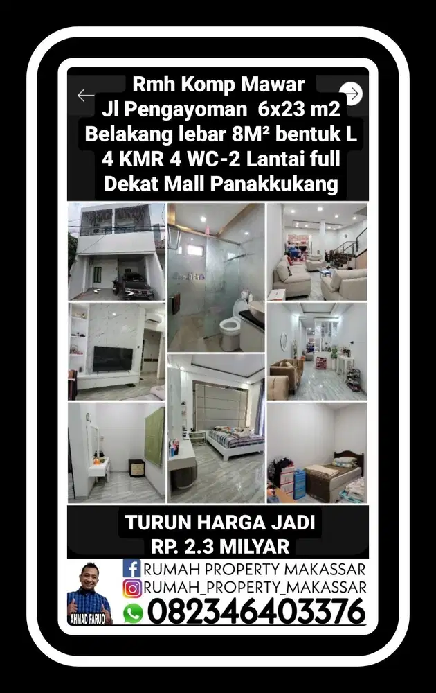 Turun Harga Komp Mawar 2 Lt Jl Pengayoman 6x23 Belakang lebar 8 kmr 4