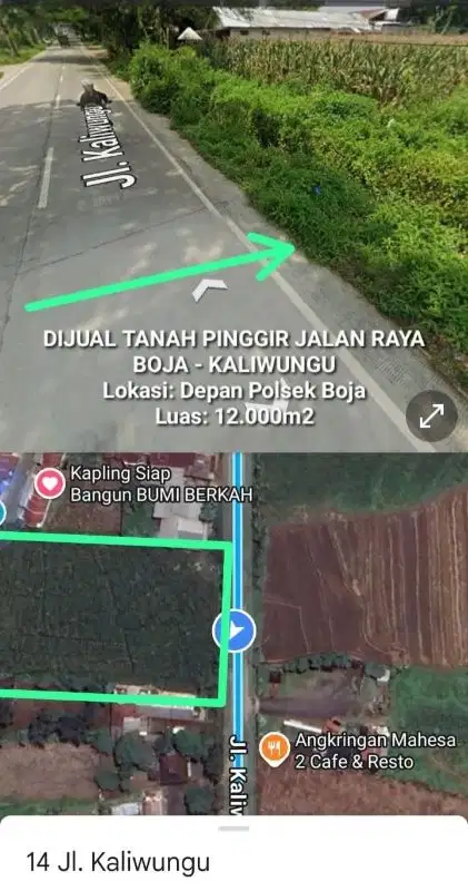 DIJUAL TANAH PINGGIR JALAN RAYA KALIWUNGU - BOJA