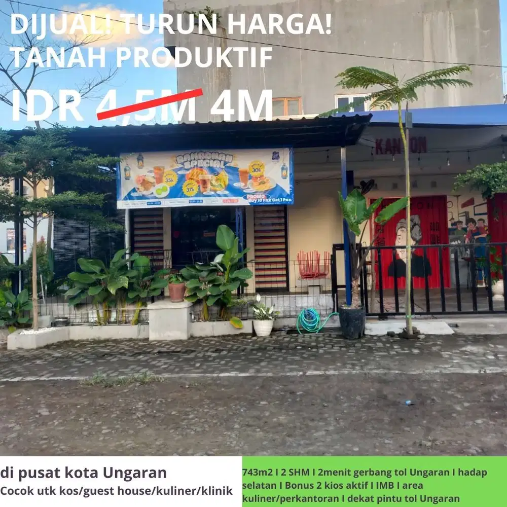 DIJUAL TANAH JL. A YANI UNGARAN, KAB. SEMARANG DEKAT INDOGROSIR & UNW