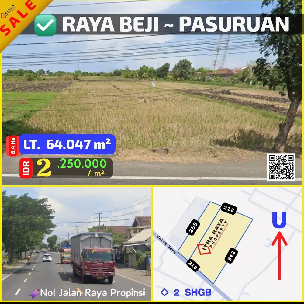 Tanah nol jalan komersial pasuruan raya Beji