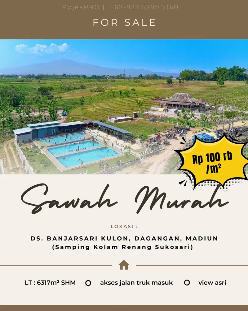 DIJUAL SAWAH MURAH Rp 100rb/m² - Akses Truk Dekat Kota