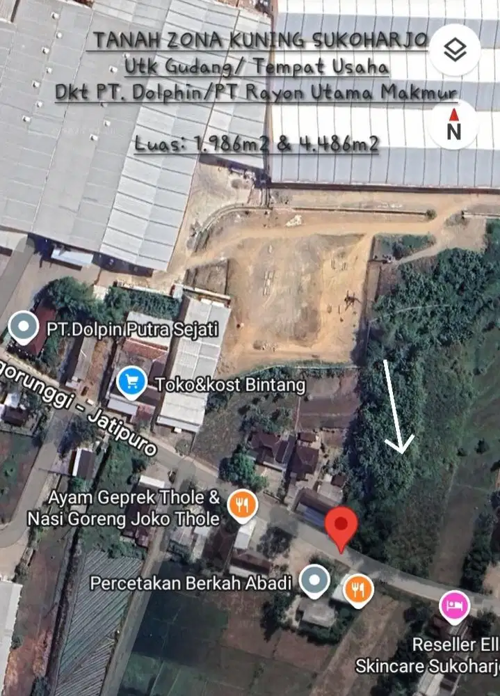 DIJUAL TANAH UNTUK GUDANG, PERKANTORAN ATAU PERUMAHAN, SUKOHARJO, SOLO