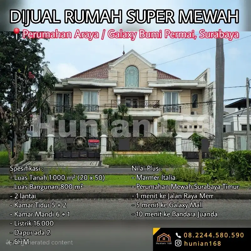 Rumah Mewah Araya Puri Galaxy Galaxi Bumi Permai Tahap 1 Surabaya