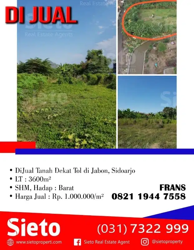 DiJual Tanah Dekat Tol di Jabon, Sidoarjo