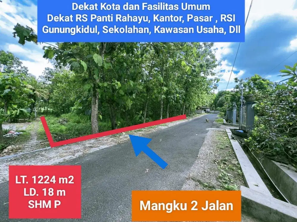 Jual tanah strategis dekat RS Panti Rahayu Karangmojo Gunung Kidul