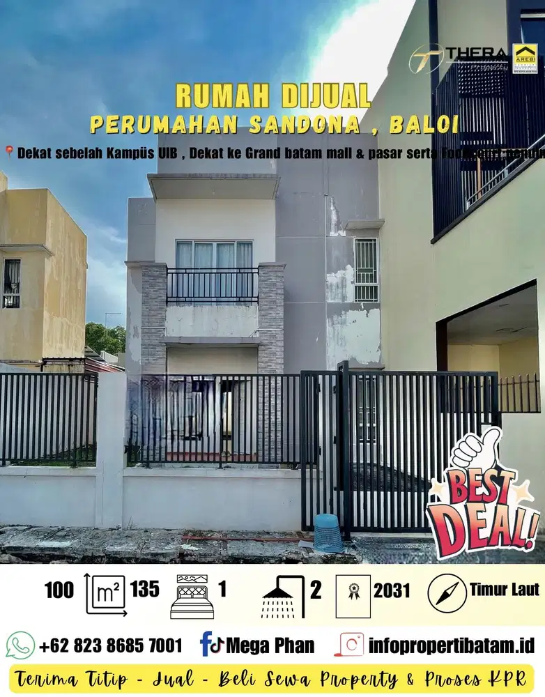 Dijual Murah Bu Rumah 2 lt hook Tengah hadap timur laut di Sandona