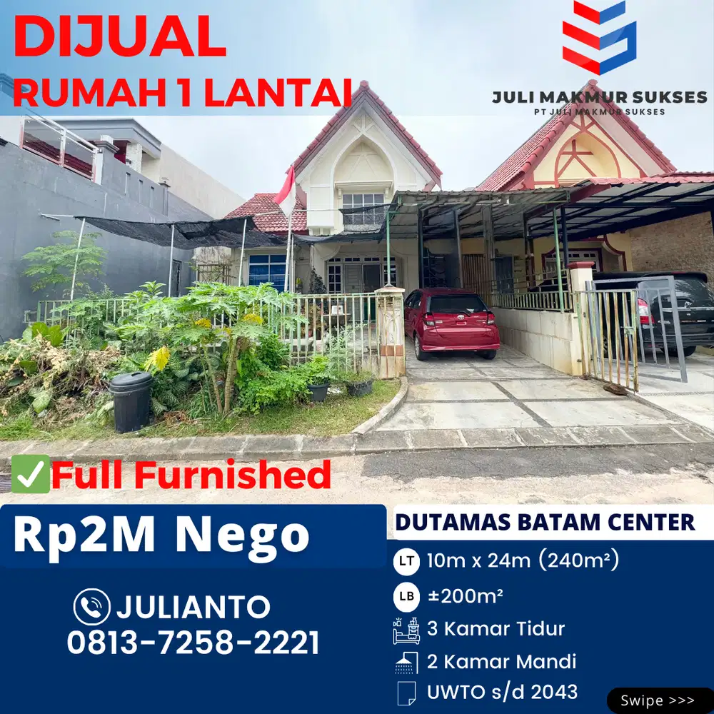 Dijual Rumah 1 Lantai Full Furnished di Dutamas Batam Center