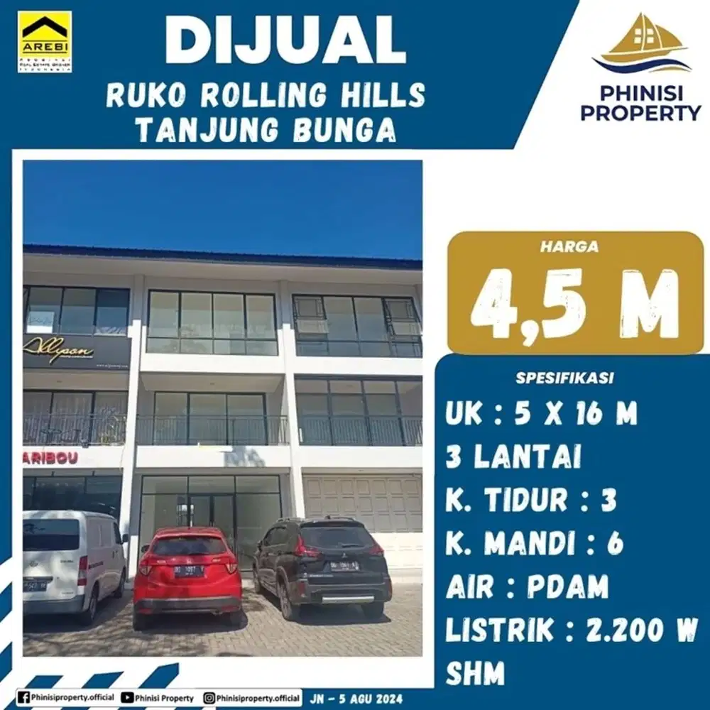 DIJUAL RUKO ROLLING HILLS TANJUNG BUNGA DEKAT MALL TSM