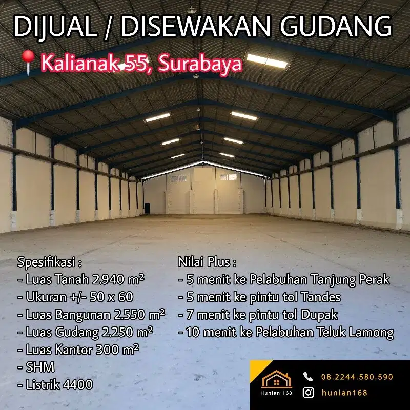 JUAL SEWA Gudang Kalianak 51 55 73 75 Perak Timur Kalimas Surabaya