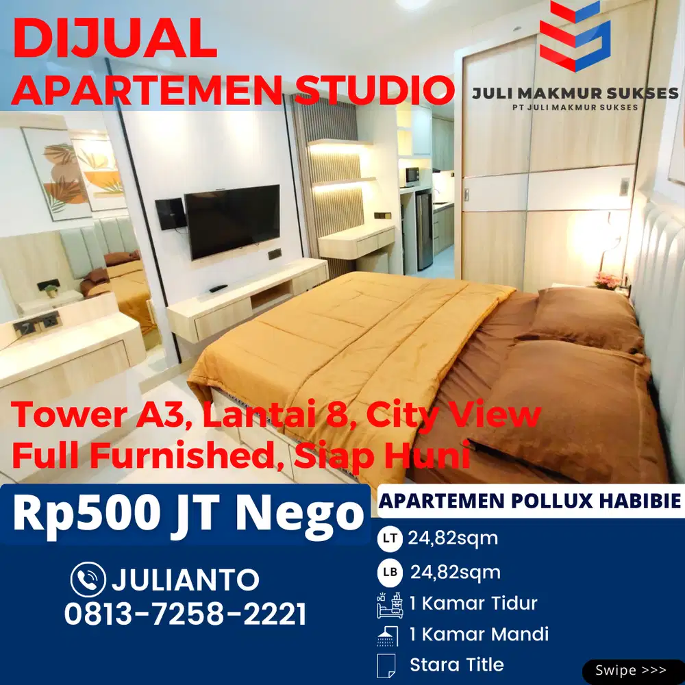 Dijual Apartemen Studio Full Furnished di Pollux Habibie Batam