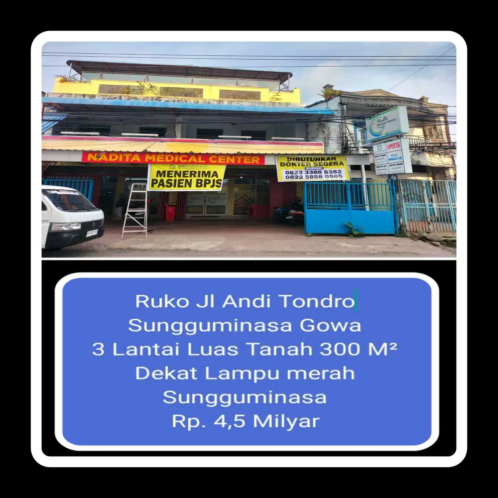 Ruko Jl Andi  Tondro Sungguminasa Gowa 3 Lantai Luas Tanah 300 M²