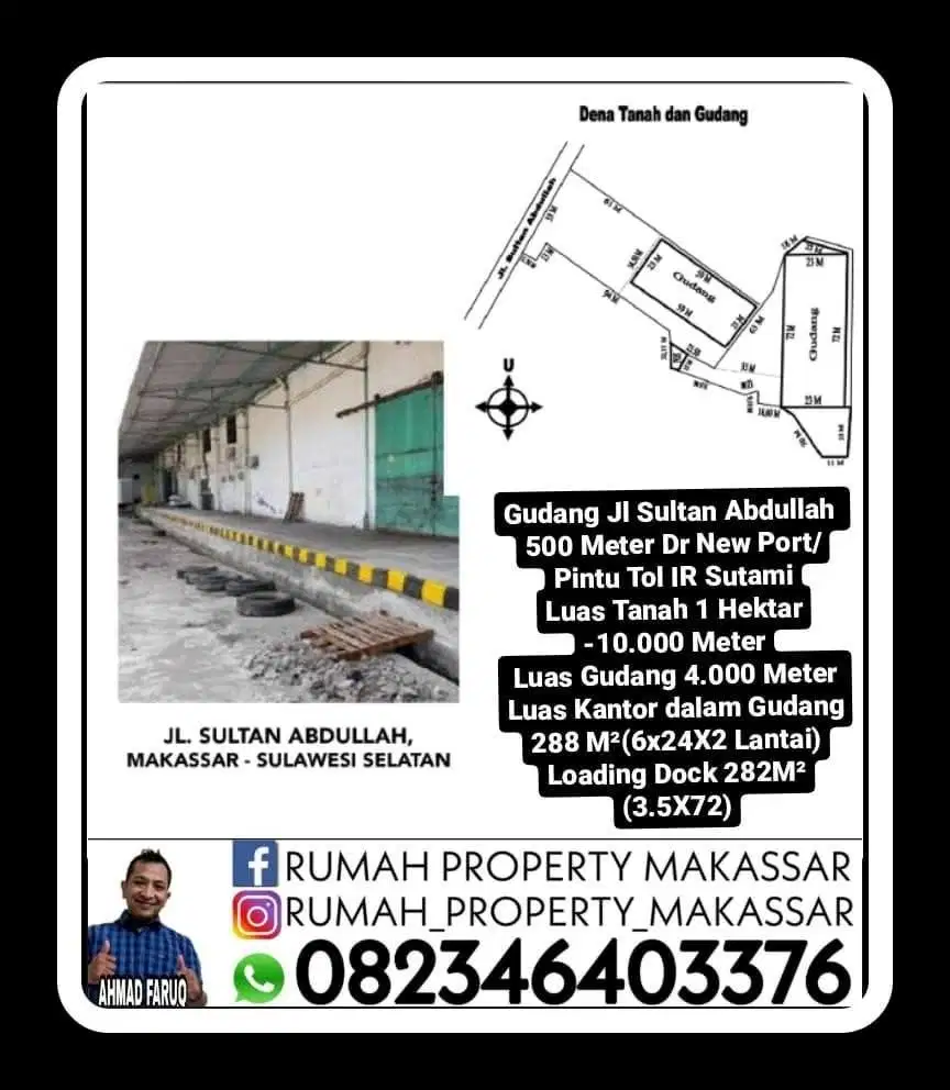 Gudang Jl  Sultan Abdullah 1 Ha 500 M Dr New Port/Pintu Tol IR Sutami