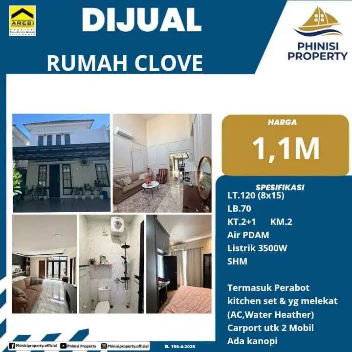 DIJUAL Rumah Semi Furnish di The Clove Tanjung Bunga