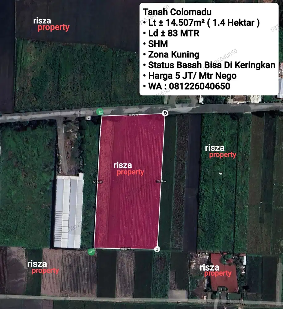 Jual Tanah Zona Kuning  Area Colomadu Solo, Mangku Jalan Raya