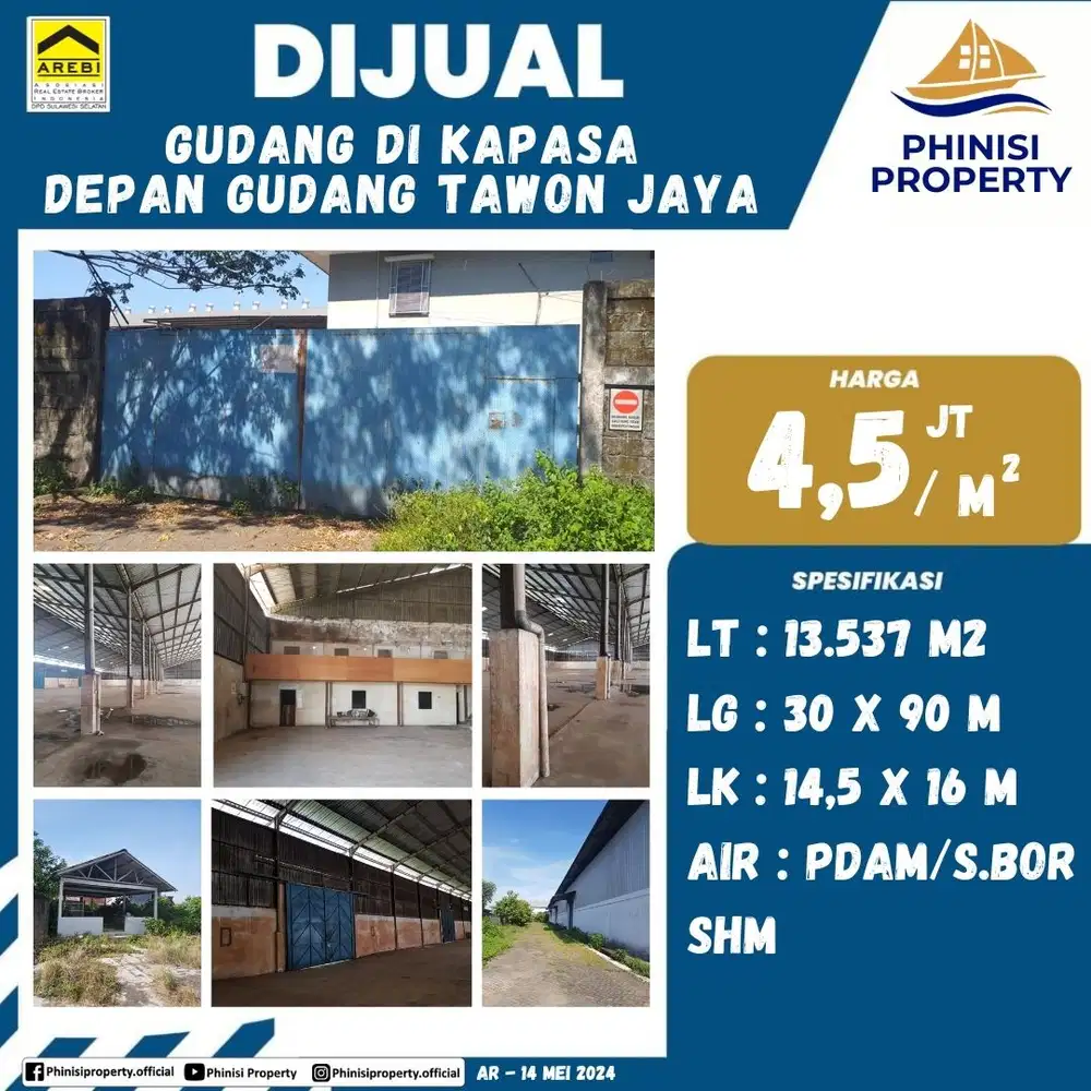 DIJUAL Gudang Besar dengan Kantor di Kapasa depan Gudang Tawon Jaya