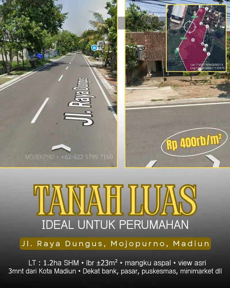 Dijual Tanah Luas Ideal untuk Perumahan Di Raya Mojopurno
