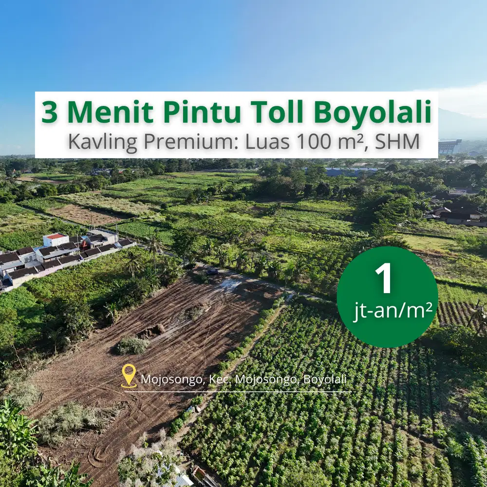 Tanah Boyolali Murah: 2 menit RS indriati, SHM Bisa Cicil bertahap