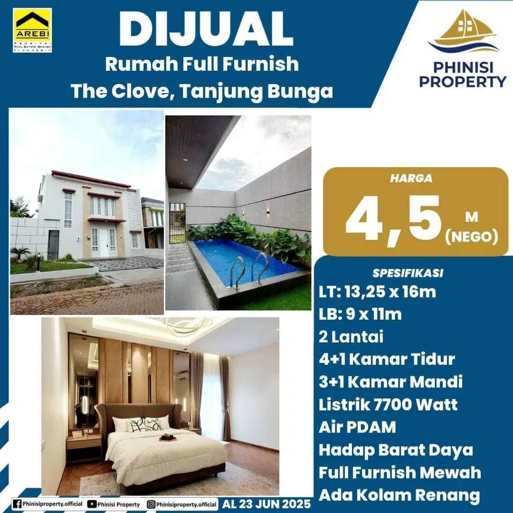 Rumah Mewah Full Furnish Ada Kolam Renang Di The Clove Tanjung Bunga
