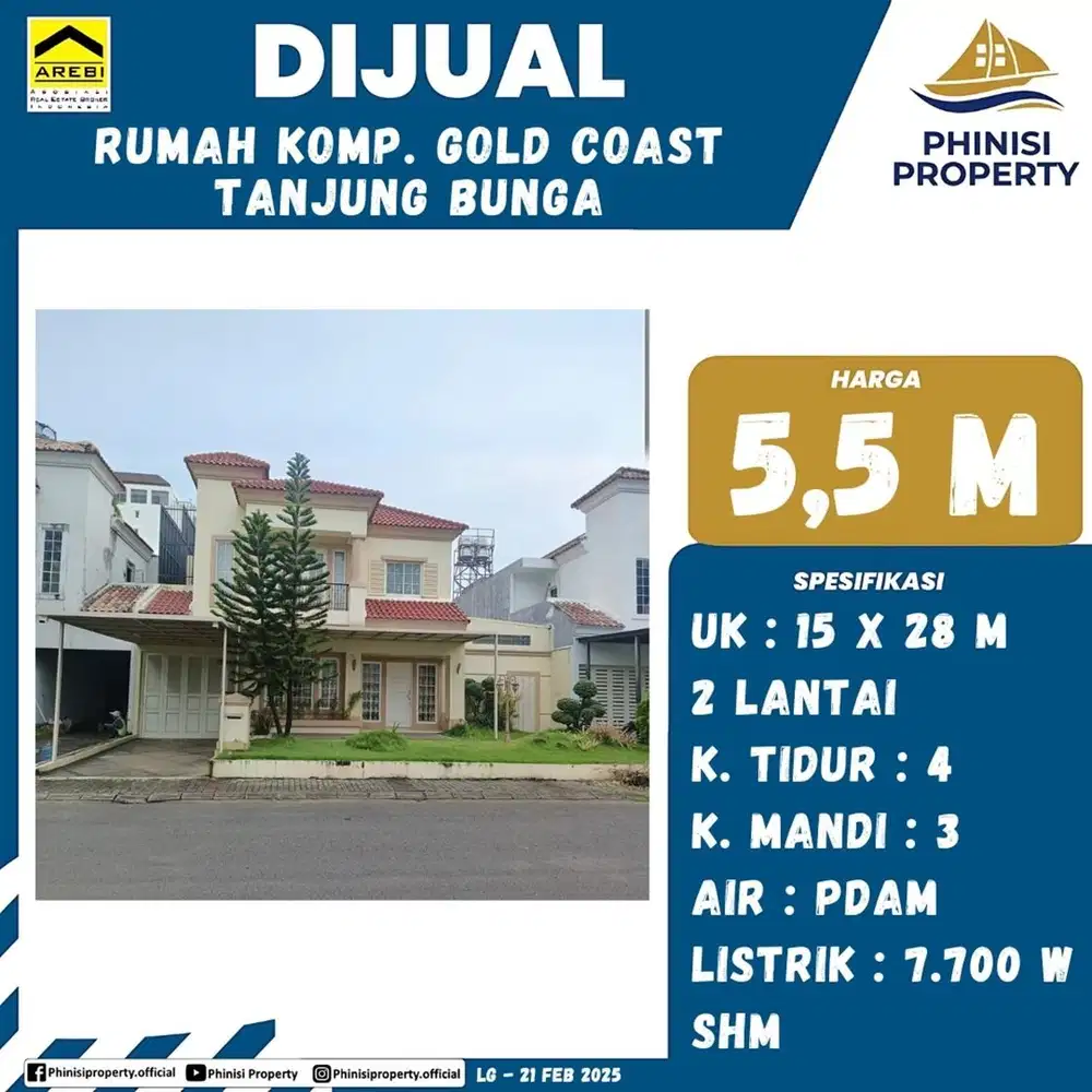DIJUAL RUMAH MEWAH KOMPLEKS GOLD COAST TANJUNG BUNGA