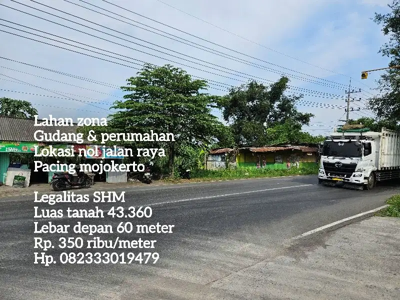Termurah tanah zona gudang mojokerto nol jalan raya