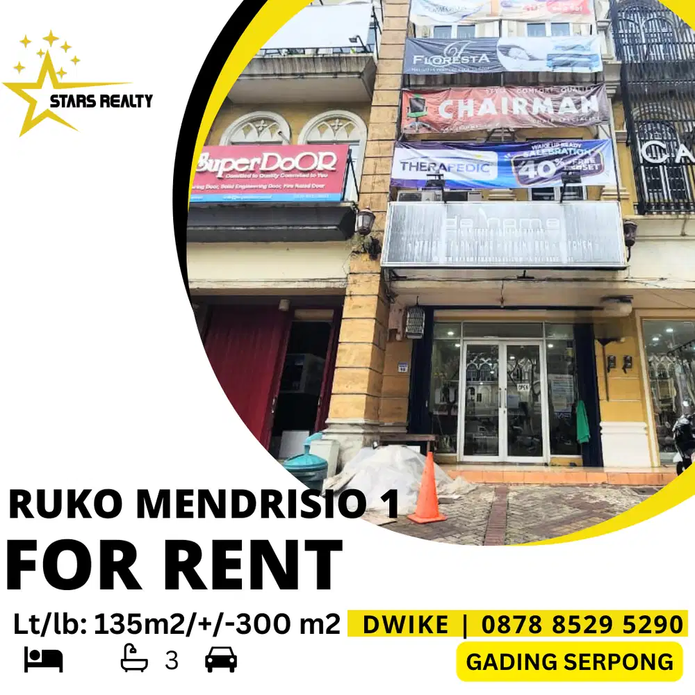 DISEWAKAN Ruko Mendrisio 1 Panjang 25 meter++ Gading Serpong Ada 3 AC